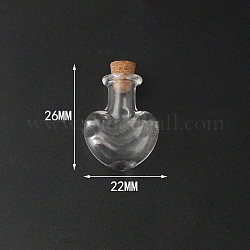 Mini contenants de perles de bouteille en verre à haute teneur en borosilicate, souhaitant bouteille, avec bouchon en liège, cœur, clair, 2.6x2.2 cm