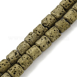 Fili di perle di roccia lavica naturale elettrodeposta, colonna, oro placcato, 4~4.5x4.5~5mm, Foro: 0.9 mm, circa 78pcs/filo, 16.14'' (41~41.5 cm)