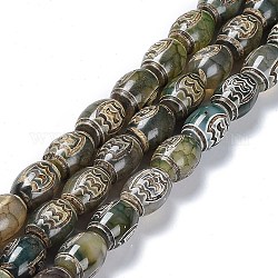 Estilo tibetano dZi abalorios hebras, Abalorios de ágata natural, teñido y climatizada, oval, patrón roc / peng, 13~14x9.5~10mm, agujero: 1.2 mm, aproximamente 25 pcs / cadena, 13.39'' (34 cm)