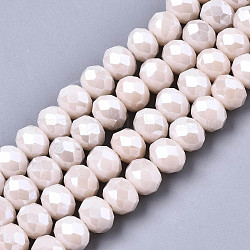Chapelets de perles en verre électroplaqué, perle plaquée lustre, facette, rondelle, rose brumeuse, 8x6mm, Trou: 1~1.4mm, Environ 67~72 pcs/chapelet, 16.14~16.53 pouce (41~42 cm)