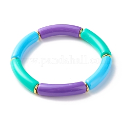 Bracciale elasticizzato con perline tubolari color caramello, braccialetto di perle acriliche per le donne, oro, orchidea scuro, diametro interno: 2-1/8 pollice (5.5 cm)