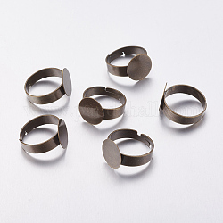 Messing-Pad-Ring-Komponenten, einstellbar, Flachrund, Antik Bronze, Bleifrei, Cadmiumfrei und Nickel frei, Größe: ca. 3~4.5 mm breit, 18 mm Innen Durchmesser, Kappe: 12 mm Durchmesser