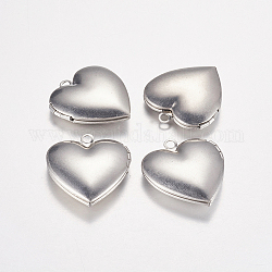316 acciaio pendenti medaglione d'acciaio, cornice charms per collane, cuore, colore acciaio inossidabile, 25x23x6mm, Foro: 2 mm
