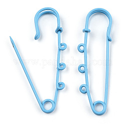 Spray Painted Iron Brooch Findings, Kilt Pins with Triple Loops, Light Sky Blue, 50x50x5.5mm, Hole: 2.5mm