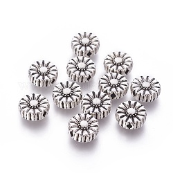 Perlas de flores de aleación de estilo tibetano, sin plomo y el cadmio, plata antigua, 11x5mm, agujero: 2 mm