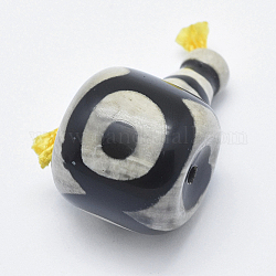 Natural dZi Agate, 3 Hole Guru Beads, T-Drilled Beads, For Buddhist Jewelry Making, Black, 30~31x21x19.5mm, Hole: 2mm