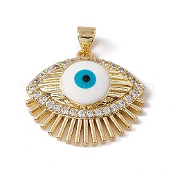 Brass Micro Pave Clear Cubic Zirconia Enamel Pendants, Cadmium Free & Nickel Free & Lead Free, Rack Plating,  Evil Eye, Real 18K Gold Plated, 21x23.5x6mm, Hole: 3.5mm