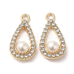 Alliage avec pendentifs en strass, avec abs imitation perle, charmes de larme, or, 25x12x6.5mm, Trou: 2.2mm