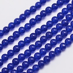 Filamenti di perline naturali e tinti Malesia giada, tondo, blu notte, 4mm, Foro: 0.8 mm, circa 92pcs/filo, 15 pollice