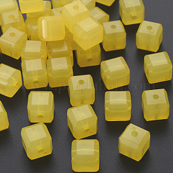 Abalorios de acrílico de la jalea de imitación, cubo, amarillo, 11.5x11x11mm, agujero: 2.5 mm, aproximamente 528 unidades / 500 g