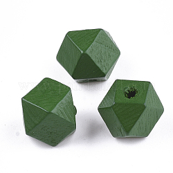 Cuentas de madera natural pintada, poliedro, verde, 13x13x10~10.5mm, agujero: 2.5 mm