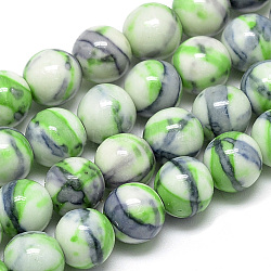Chapelets de perle en jade d'un océan blanc synthétique, teinte, ronde, lime, 14mm, Trou: 2mm, Environ 29 pcs/chapelet, 16.3 pouce