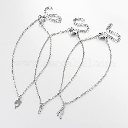 Mixed Shape Stainless Steel Pendant Anklets, with Lobster Clasps and End Chains, Stainless Steel Color, 230x2mm
