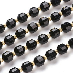 Brins de perles d'onyx noir naturel, teints et chauffée, ronde, facette, 7x7x8mm, Trou: 0.8mm, Environ 38 pcs/chapelet, 15.35 pouce (39 cm)