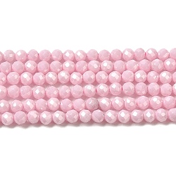 Cubic Zirconia Bead Strands, Faceted Round, Pink, 3mm, Hole: 0.6mm, about 120pcs/strand, 14.84''~14.96''(37.7~38cm)