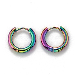 304 in acciaio inox Orecchini a cerchio Huggie, orecchini ipoallergenici, orecchini a cerchio spessi, anello, colore arcobaleno, 10 gauge, 14x15x2.5mm
