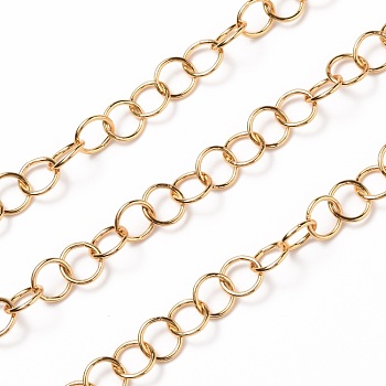 Brass Belcher Chains, Rolo Chains, with Spool, Soldered, Real 18K Gold Plated, 8x1mm, about 16.4 Feet(5m)/roll