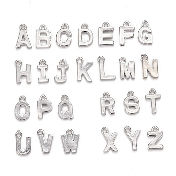 Латунь подвески, алфавит, Реальная платина, Письмо ~ Z, 8~8.5x4~6x1.5 мм, отверстие : 0.8 мм