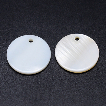 Colgantes de concha de nácar blanco natural, plano y redondo, blanco, 20x2mm, agujero: 2 mm