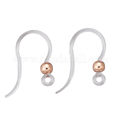 Eco-Friendly Plastic Earring Hooks, with 304 Stainless Steel Beads and  Horizontal Loop, Round, Silver, 15.5x8x0.7mm, Hole: 1.2mm, 24 Gauge, Pin:  0.5mm