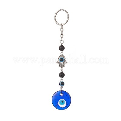 PandaHall Hamsa Hand Keychain, 12 Styles Evil Eye Keychain with Crystal Stone Hexagonal Gemstone Good Luck Charm Keychain for Wrislet