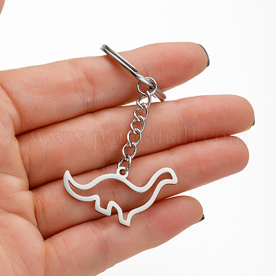 2 portachiavi a forma di dinosauro in acciaio inox con 2 pezzi a