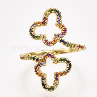 Micro ottone spianare anelli gemelli zirconi&nbsp;RJEW-S044-038-1