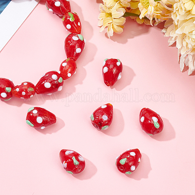 40Pcs Handmade Lampwork 3D Strawberry Beads, Strawberry