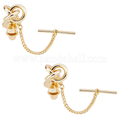 Round Twist Knot Tie Tack with Chain Metal Gold Color Necktie Pin
