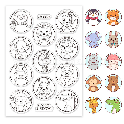 GLOBLELAND Birthday Theme Clear Stamps Animals Tags Silicone Clear Stamp Seals for Cards Making DIY Scrapbooking Photo Journal Album Decor Craft DIY-WH0167-56-625-1