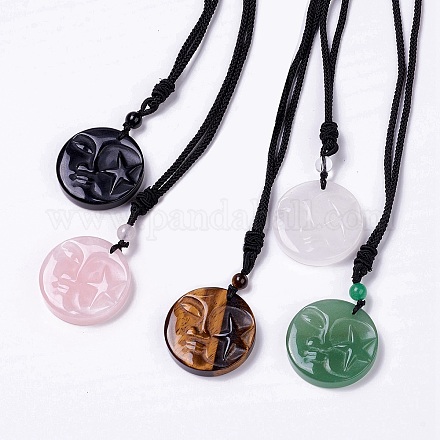 Gemstone Sun with Star Pendant Necklace with Nylon Cord for Women G-G993-A-1