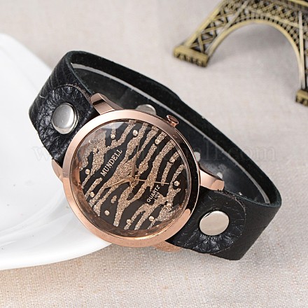 女性の革ローズゴールドトーン合金腕時計  クォーツ時計  ガラスの時計顔をして  ブラック  218x20mm  ウォッチヘッド：46x41x13.5mm  ウオッチフェス：35mm X-WACH-O005-07D-1