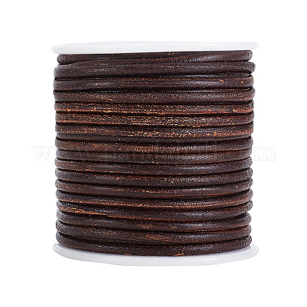 OLYCRAFT 21.9 Yards Genuine Round Leather String Cord 3mm Rope for Jewelry Saddle Brown Leather String Cord for Jewelry Making WL-WH0010-01B-1