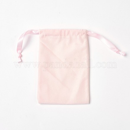 ベルベット製ジュエリーポーチバッグ  リボン付き  ピンク  15x9.5~10cm TP-WH0003-A06-1