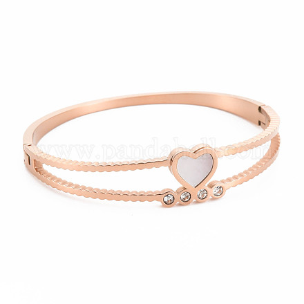 Bracelet jonc coeur coquillage naturel avec strass BJEW-N017-008RG-1