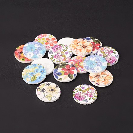2-луночное плоские круглые цветок напечатаны деревянные кнопки швейные BUTT-M011-47-1