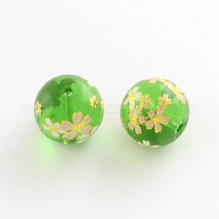 Flower Picture Transparent Glass Round Beads GFB-R004-14mm-Q12-1