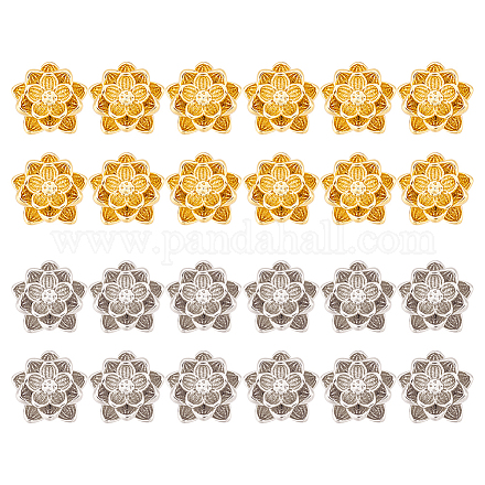 Dicosmétique 24 pièces 2 couleurs de perles de fleur en laiton fleur de lotus entretoises perles breloques perles de fleur multi-pétales perles de platine et d'or accessoires pour la fabrication de bijoux de bracelet de collier à faire soi-même KK-DC0001-78-1