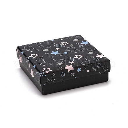 厚紙のジュエリーボックス  黒のスポンジマット付き  ジュエリーギフト包装用  星型の正方形  ブラック  9.3x9.3x3.15cm CON-D012-04C-02-1
