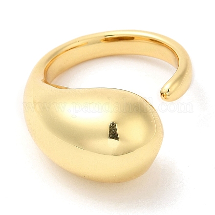 Rack Plating Brass Teardrop Open Cuff Ring for Women X-RJEW-A016-03G-1