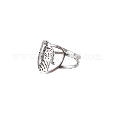 Corazón de acero inoxidable con anillo de mano de hamsa CHAK-PW0001-001D-02-1