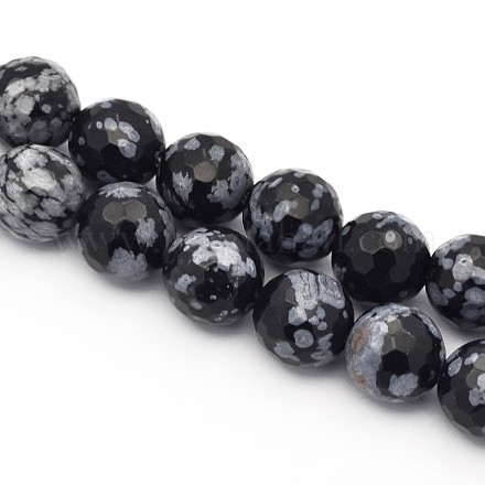 Faceted Round Natural Snowflake Obsidian Beads Strands G-E302-092-8mm-1