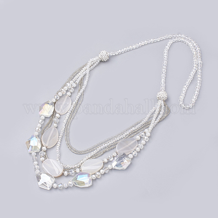 Glass Bib Statement Necklaces with Gemstone Beads NJEW-S413-08-1