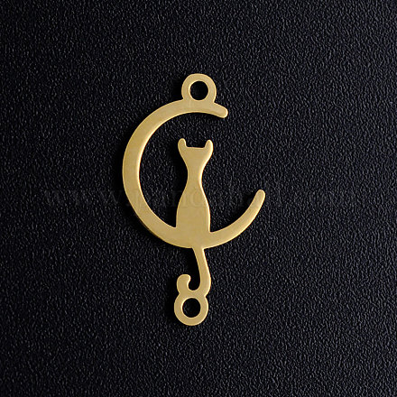 20119x11x1ステンレス鋼の子猫リンクコネクター  猫の形をした三日月  ゴールドカラー  1.2mm  穴：[1]mm STAS-T049-T648-2-1