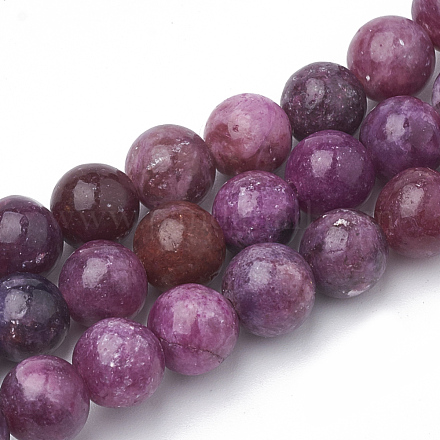 Lepidolita natural / hebras de perlas de piedra de mica púrpura G-T103-06-1
