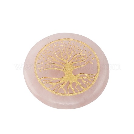 Natural Rose Quartz Carved Tree of Life Pattern Flat Round Stone PW-WG43126-03-1