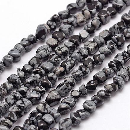 Chapelets de perles de flocon de neige en obsidienne naturelle G-F465-11-1