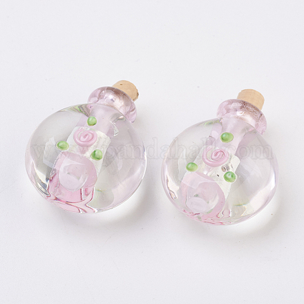 Colgantes de botellas de perfume de lampwork hecho a mano de plata FOIL-P001-C08-1