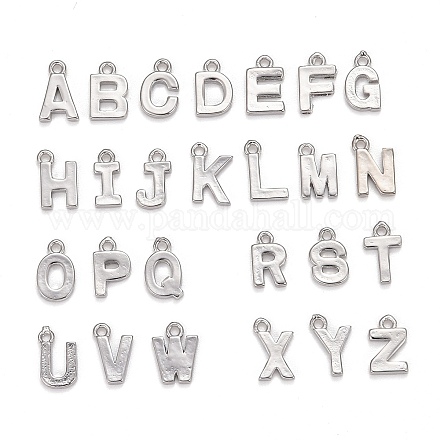 真鍮製チャーム  アルファベット  プラチナ  a～zの文字  8~8.5x4~6x1.5mm  穴：0.8mm KK-S350-167-P-M-1