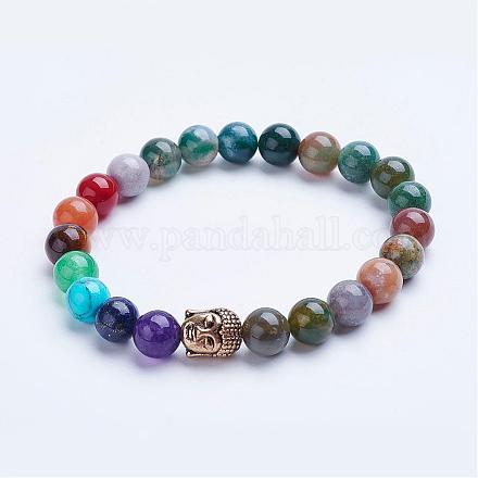 Bracelets extensibles avec perles en agate indien naturelle BJEW-P072-D02-1